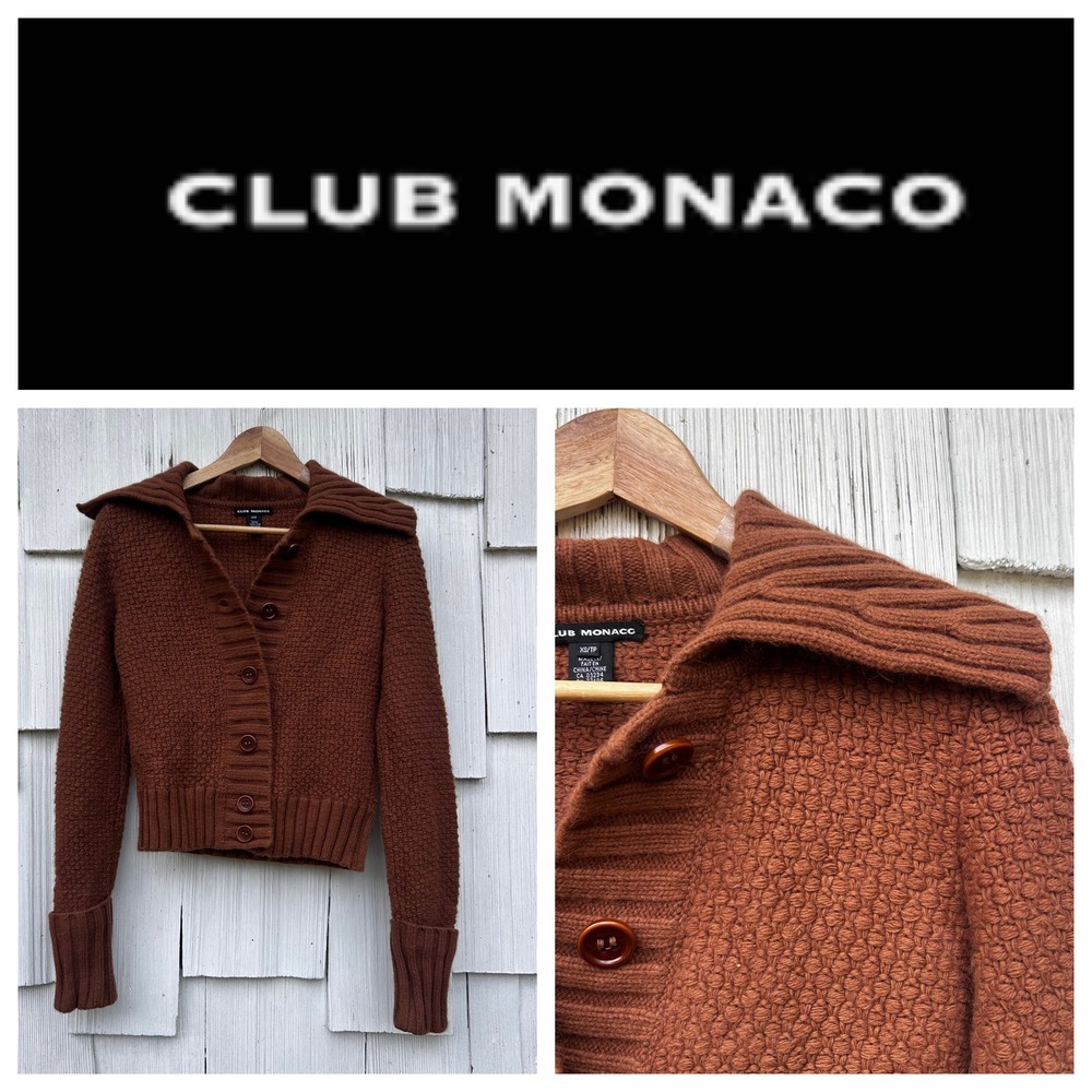 Club Monaco Angora Wool Blend Tunisian Knit Button Front Cardigan Sweater‎ XS